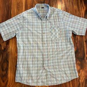 Rusty Men XL Plaid Short Sleeve Button‎ Down Shirt with Back Shoulder Embroidery